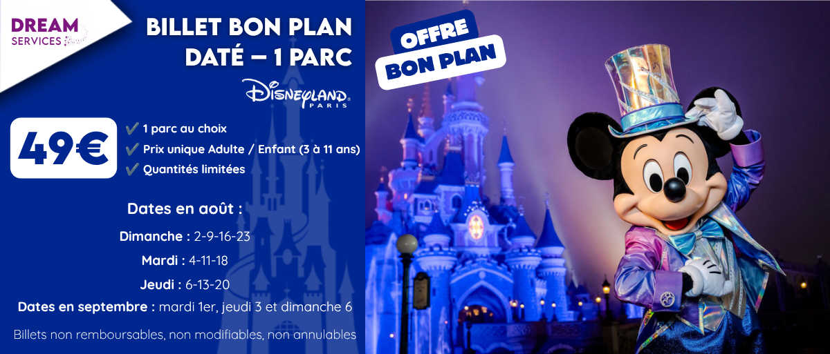 Disney bon plan daté 1 jour 1 parc